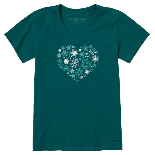 Women's Snowflake Heart Short Sleeve Crusher Vee