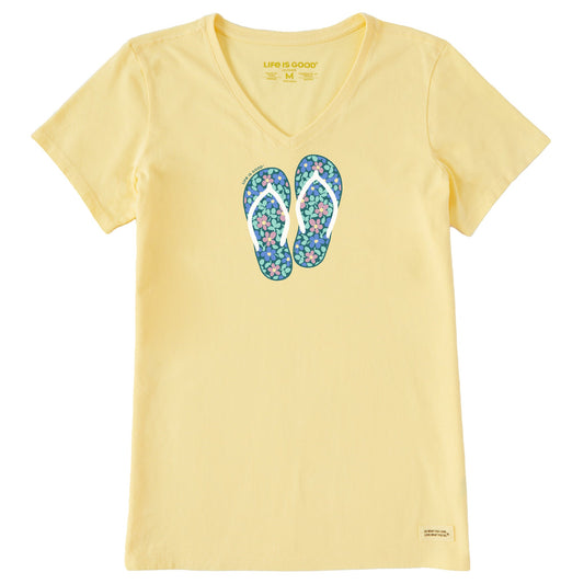 Women's Flower Flips Short Sleeve Crusher Vee