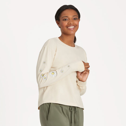 Women's Falling Daisies Long Sleeve Crusher Boxy Tee