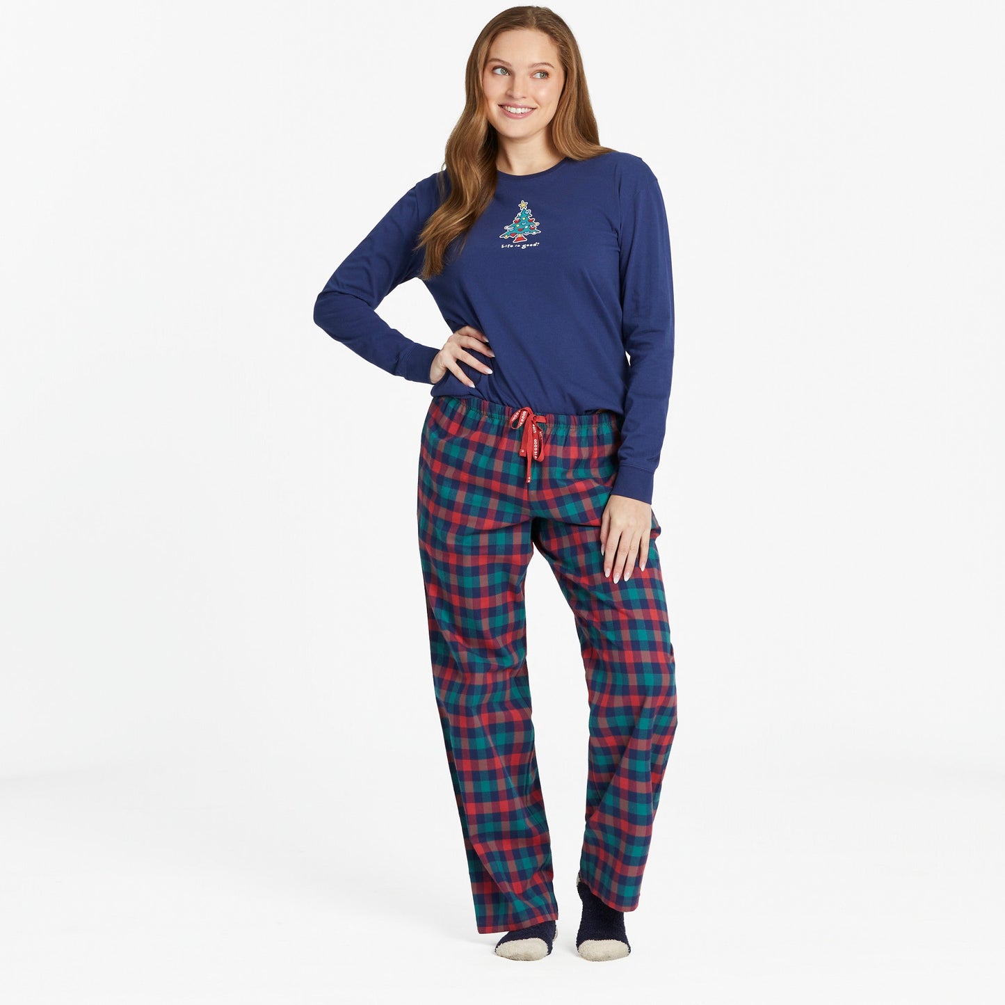 Women's Love Christmas Long Sleeve Snuggle Up Relaxed Sleep Tee