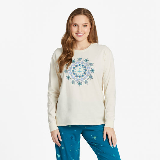Women's Snowflake Mandala Long Sleeve Snuggle Up Relaxed Sleep Tee