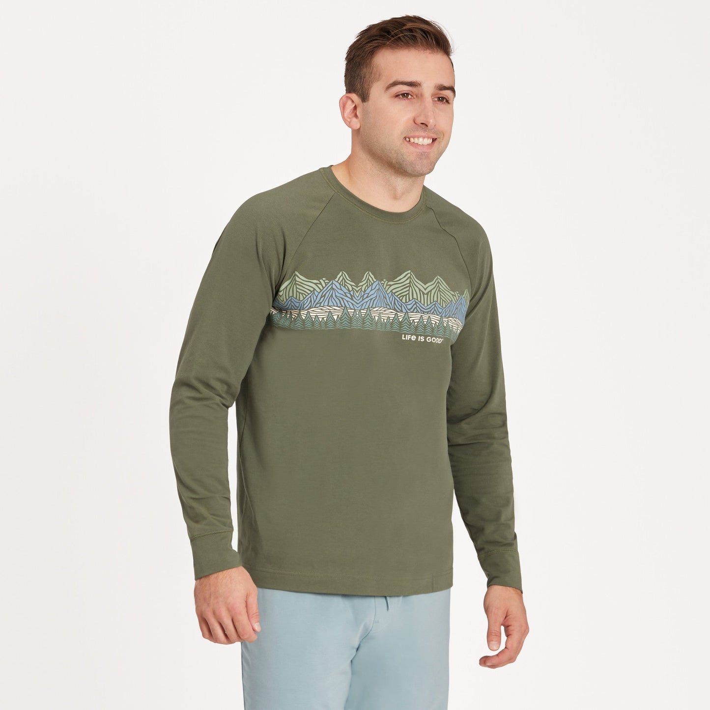 Men's Woodblock Mountain Scene Crusher-FLEX Crew