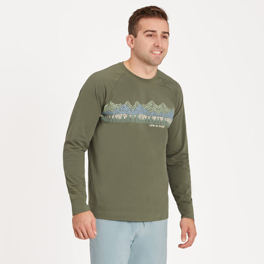 Men's Woodblock Mountain Scene Crusher-FLEX Crew