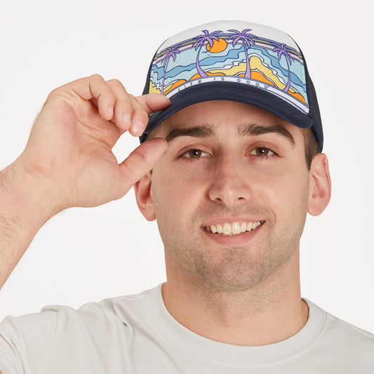 Adult Unisex Retro Palms Scene Trucker Hat
