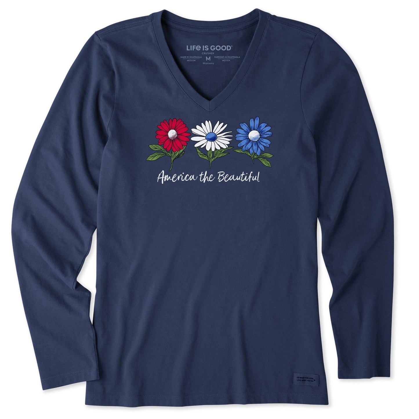 Women's America the Beautiful Daisies Long Sleeve Crusher Vee