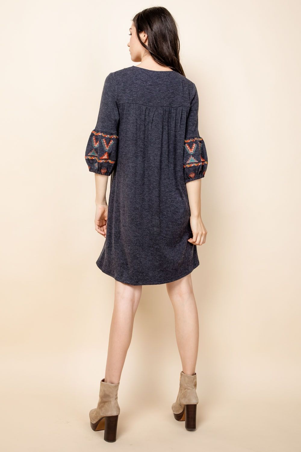 Short Mid Sleeve Embroidered Dress