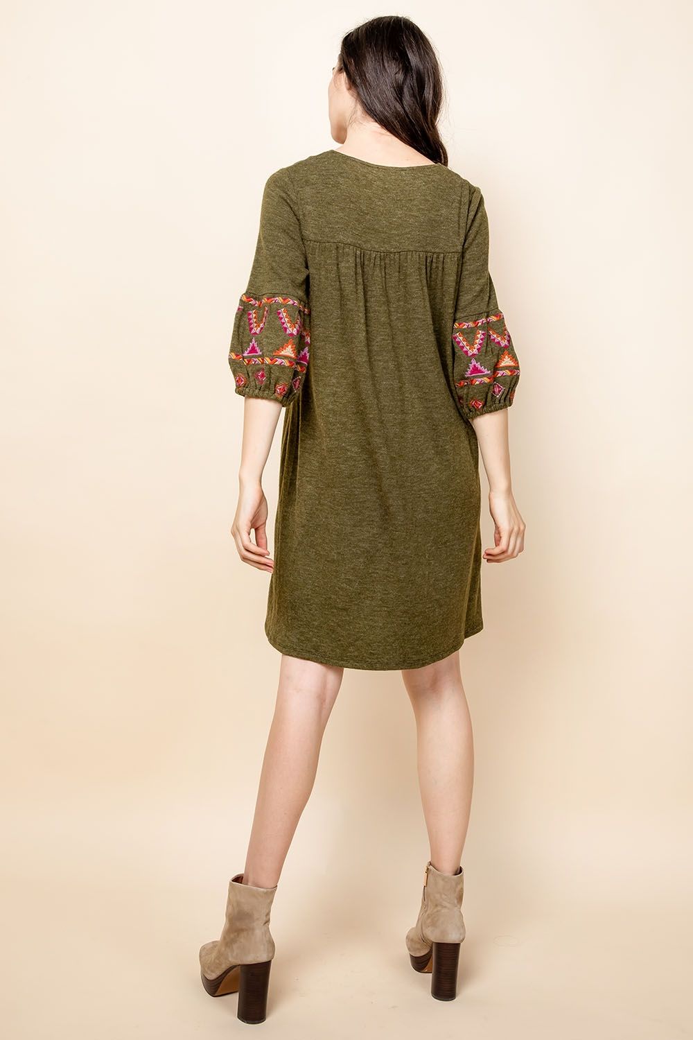 Short Mid Sleeve Embroidered Dress