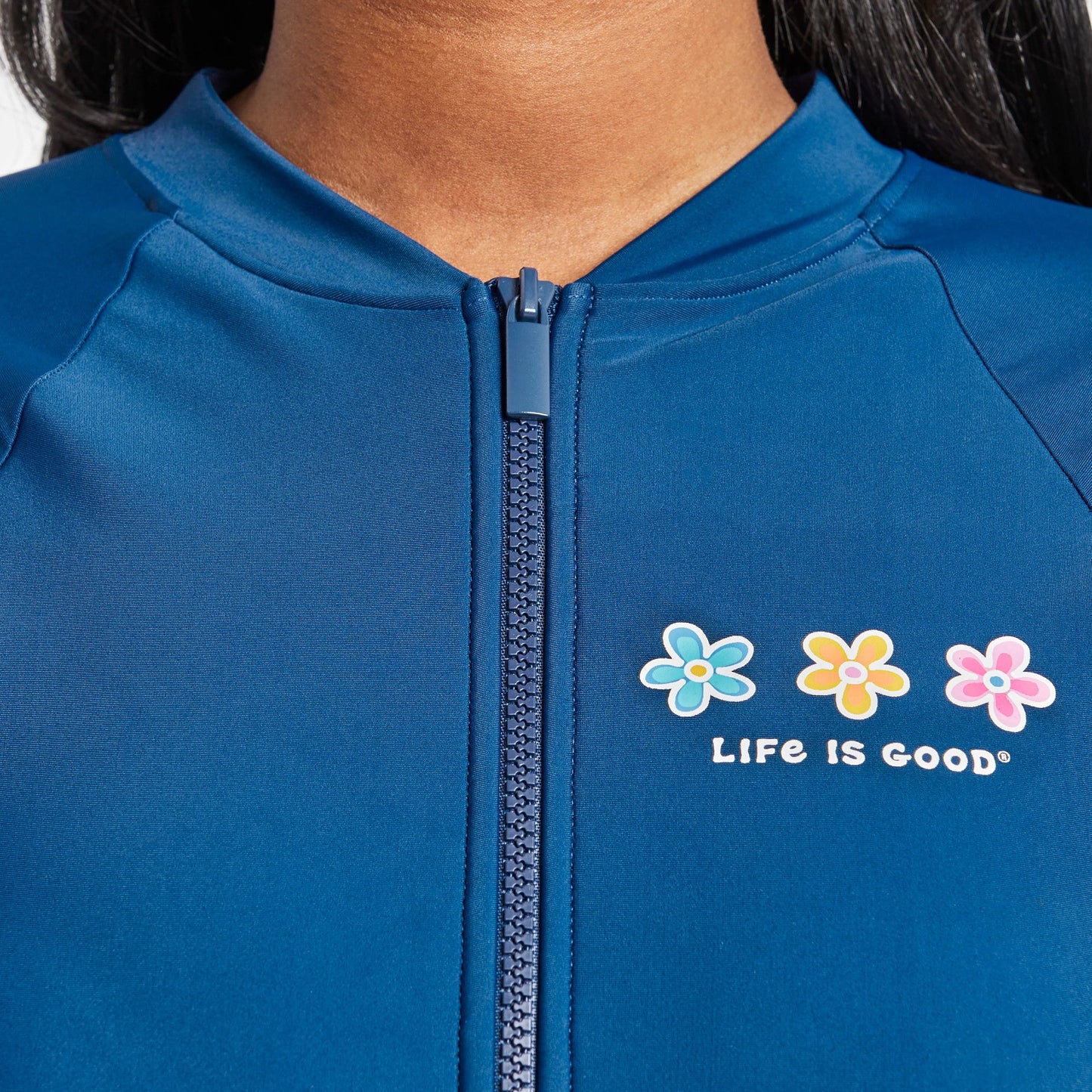 Women's Three Daisies Long Sleeve One Piece Rashguard Swimsuit