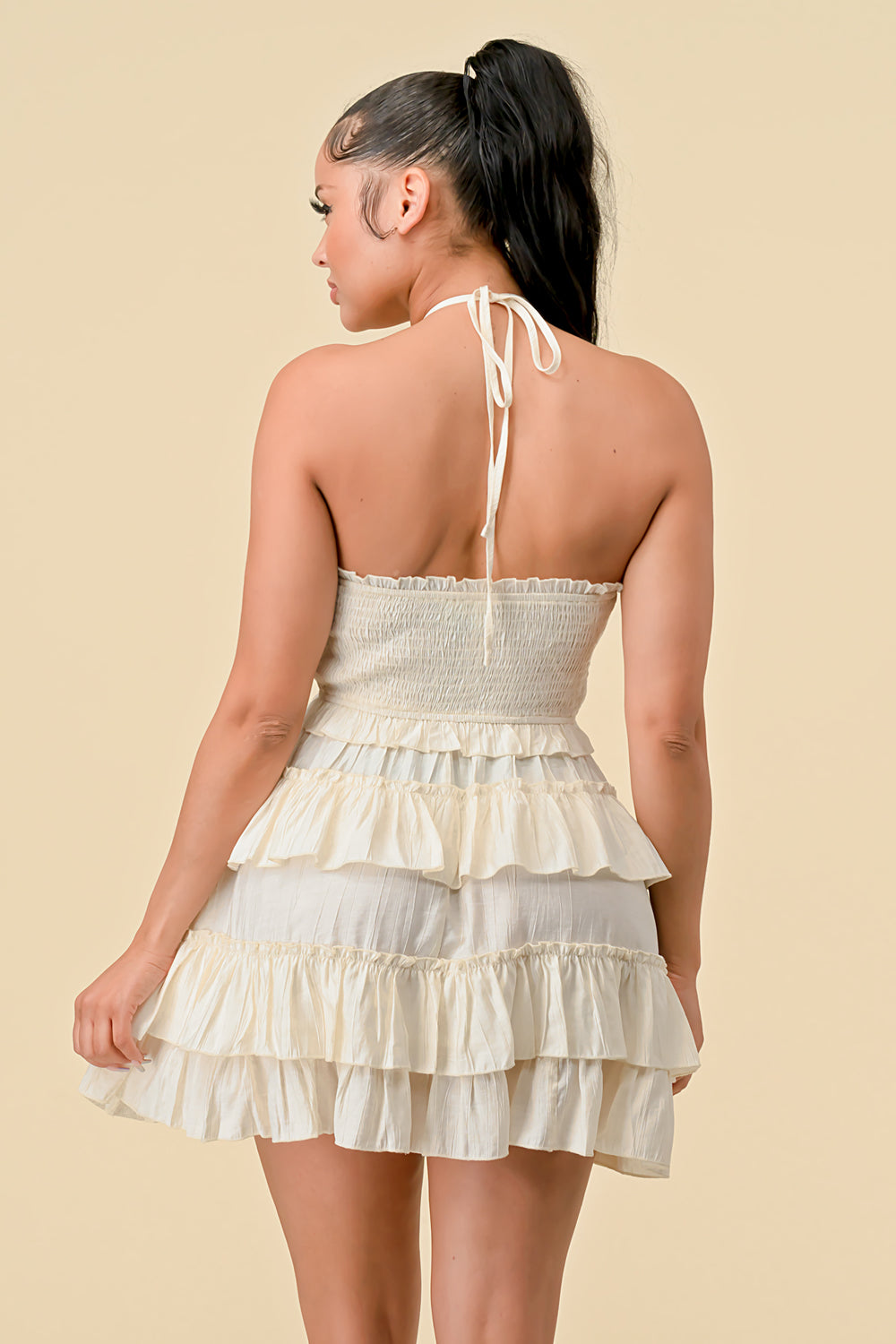 Short Halter Neck Mini Ruffle Dress