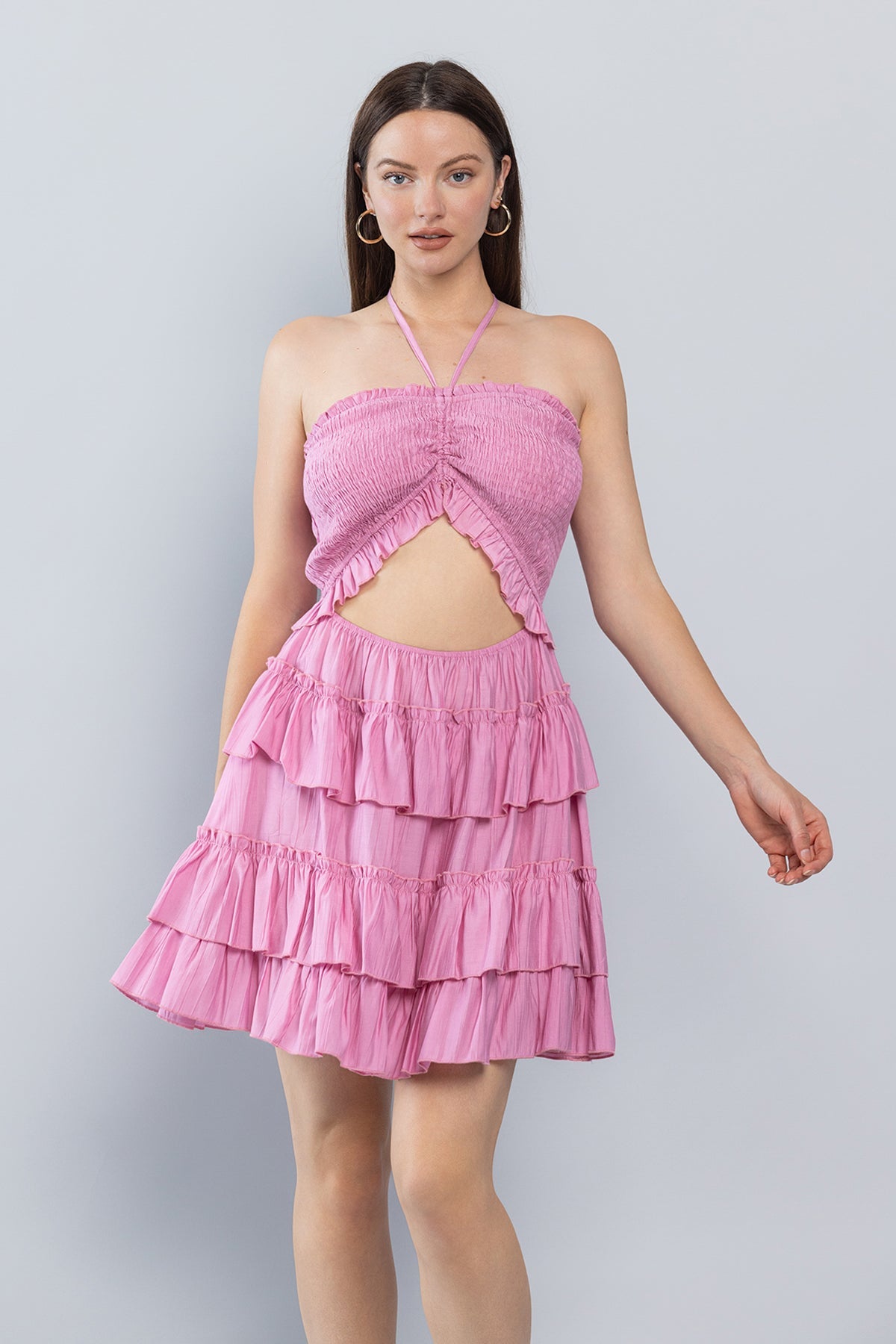 Short Halter Neck Mini Ruffle Dress