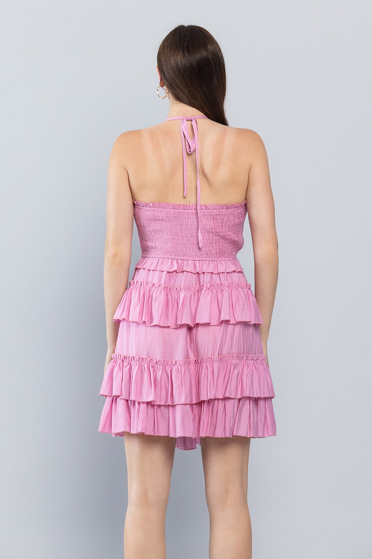 Short Halter Neck Mini Ruffle Dress