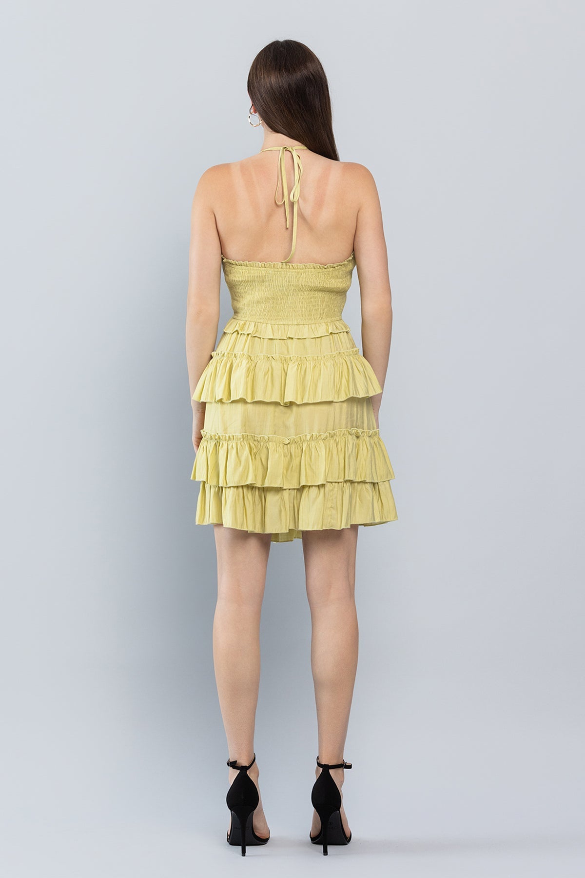 Short Halter Neck Mini Ruffle Dress