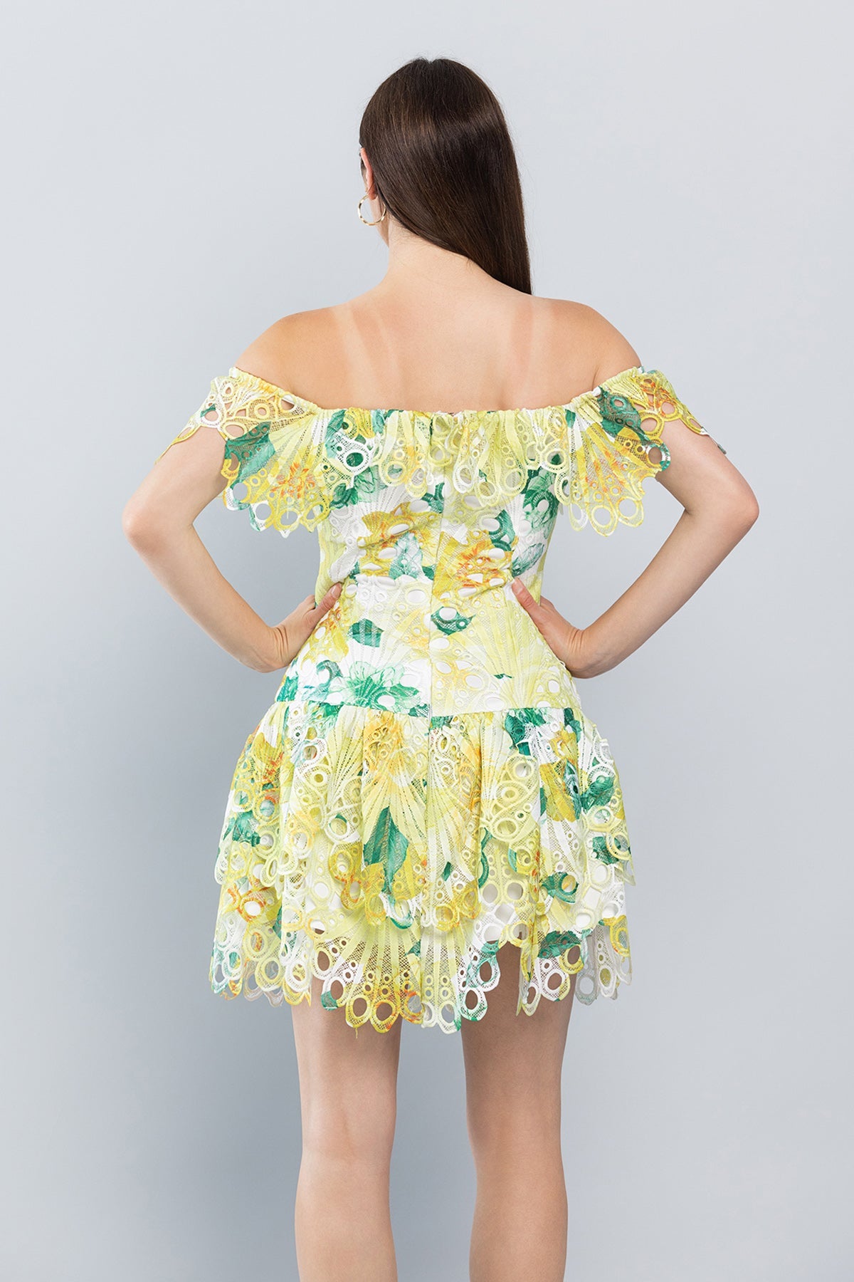 Short Off Shoulder Printed Lace Dress