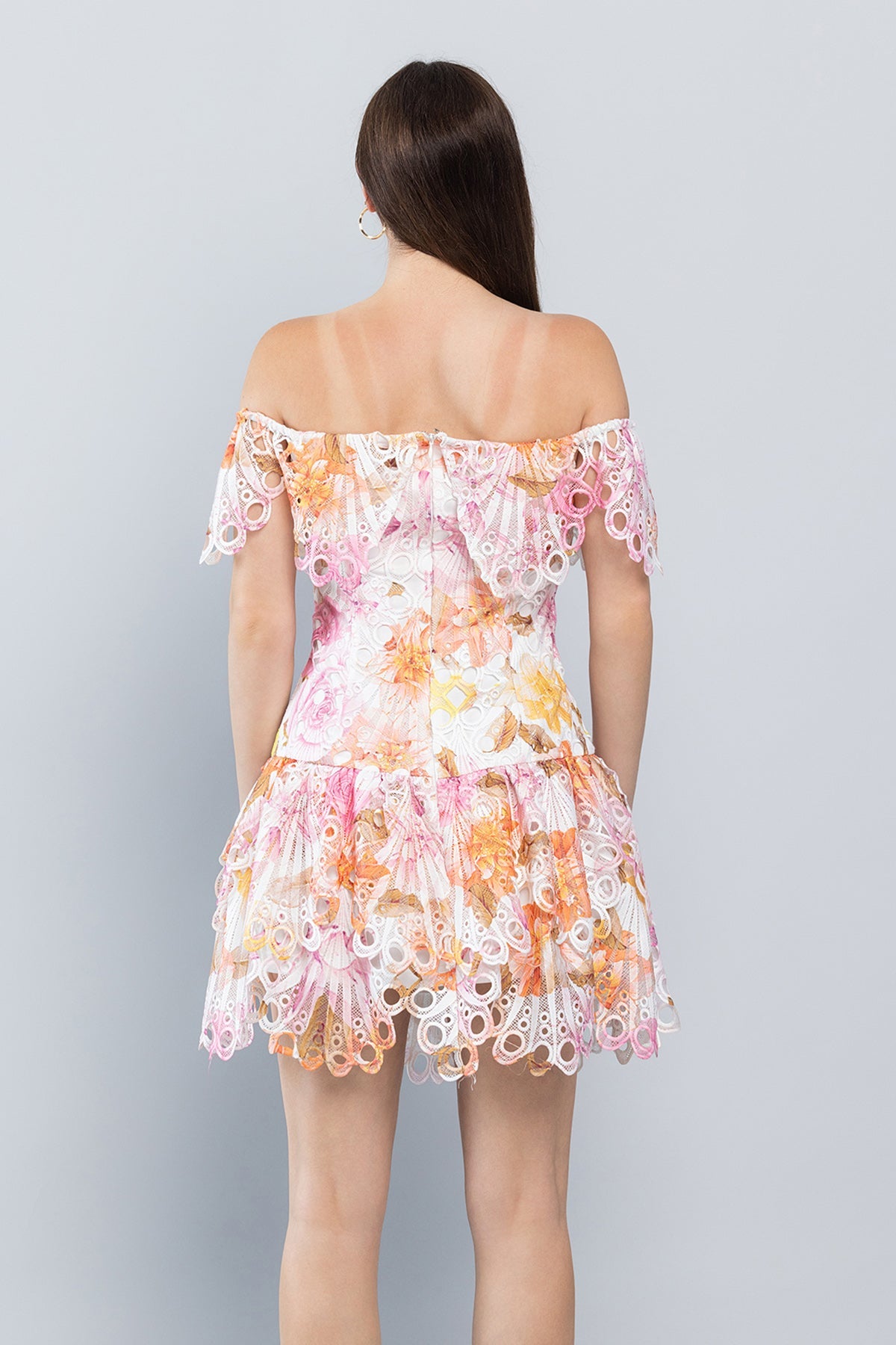 Short Off Shoulder Printed Lace Dress