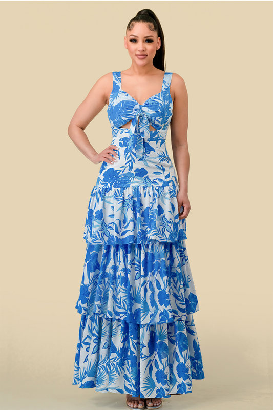 Long Sleeveless Printed Layer Maxi Dress