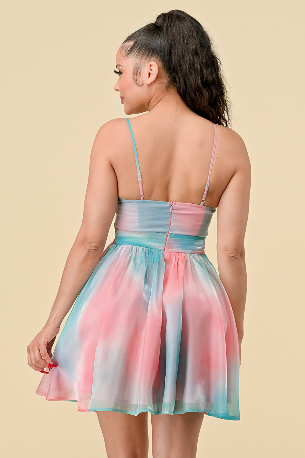 Short Spaghetti Strap Printed Chiffon Dress